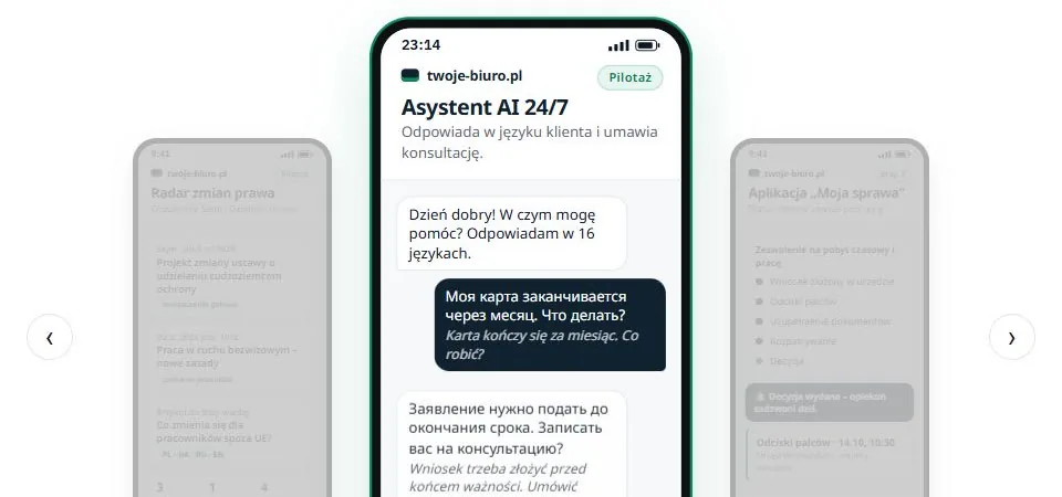 Makieta asystenta AI w aplikacji dla klientów biura